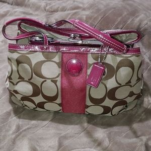 Coach Tote w/ Maroon Stripes & Straps